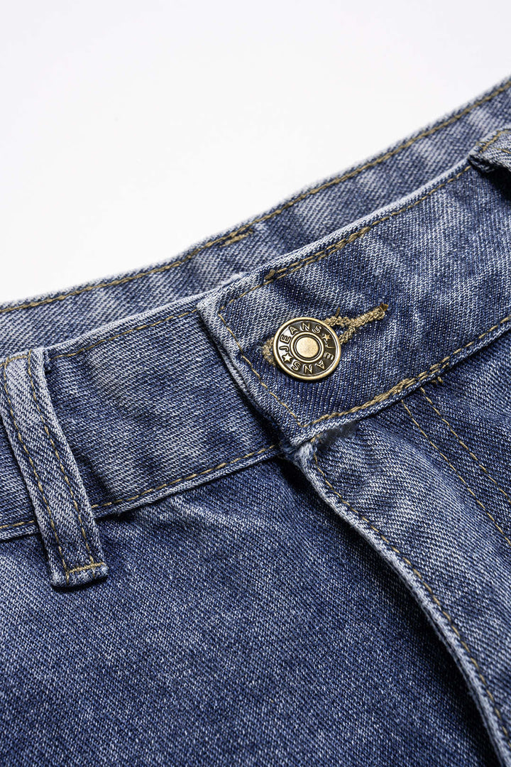 Denim Asymmetrical Straight Leg Jeans