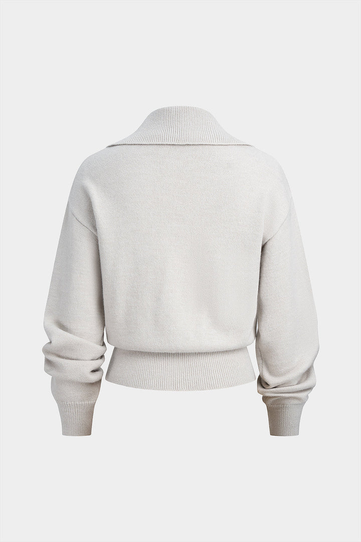 Knit Button Polo Collar Long-Sleeve Top
