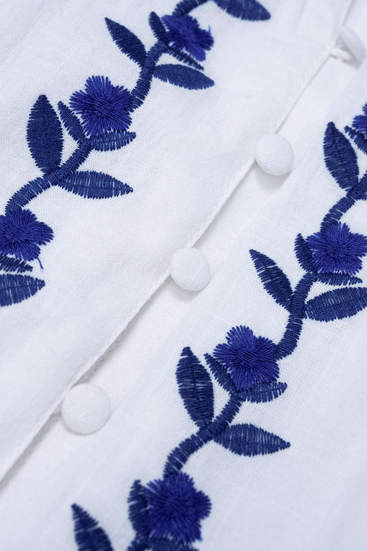 Contrast Embroidery V-Neck Sleeveless Maxi Dress