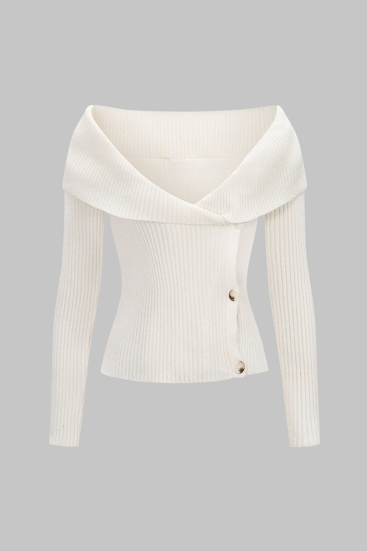 Knit Off Shoulder Ribbed Long-Sleeve Top