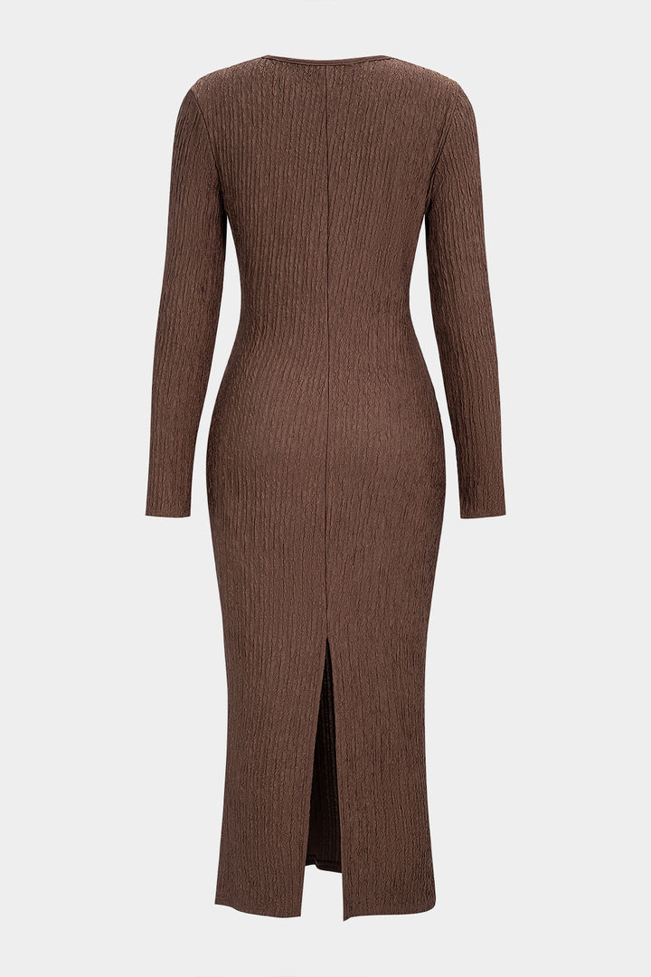 Crossed V-Neck Asymmetrical Long Sleeve Maxi Dress