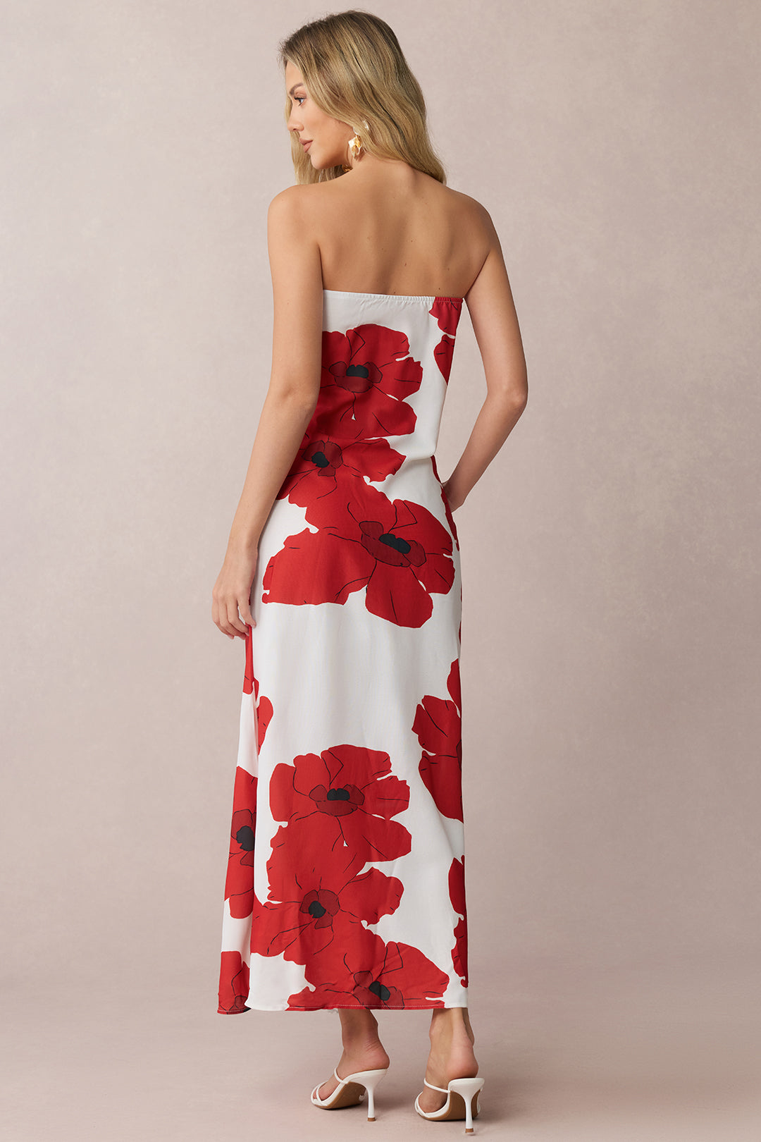 Contrast Floral Print Strapless Sleeveless Maxi Dress