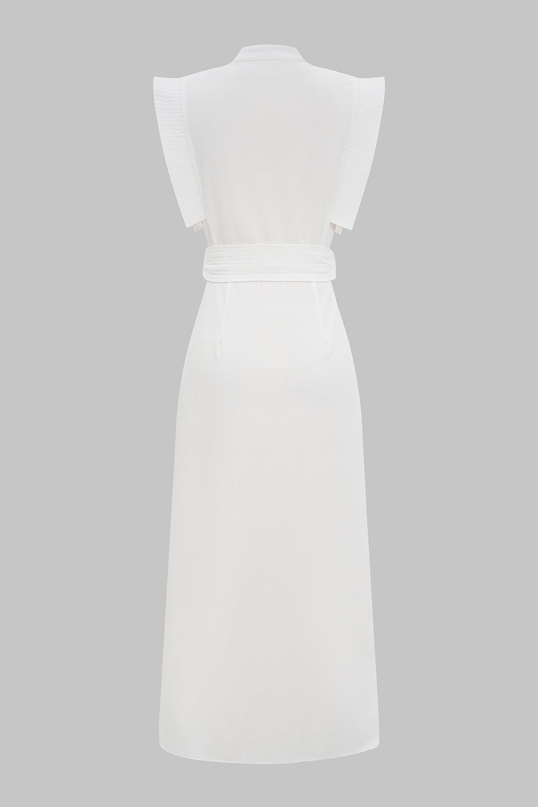 Linen Flutter Sleeve V-Neck Tie Front Slit Maxi Dress