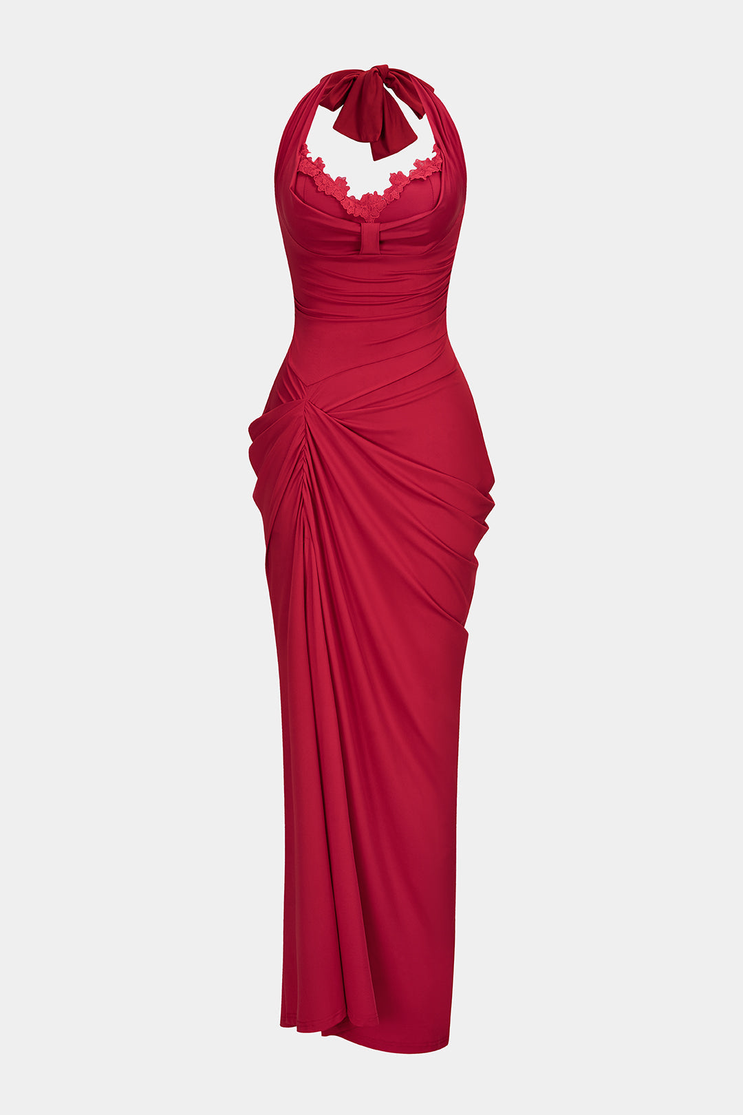 Halter Neck Ruched Backless Sleeveless Maxi Dress