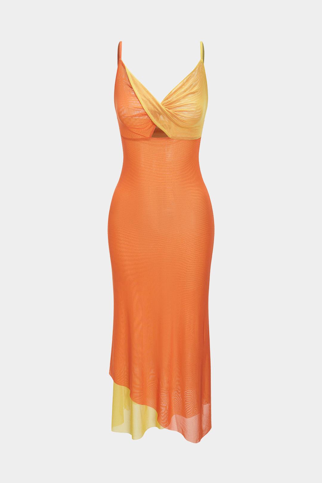 Mesh Patchwork Slip Sleeveless Twist Knot Maxi Dress