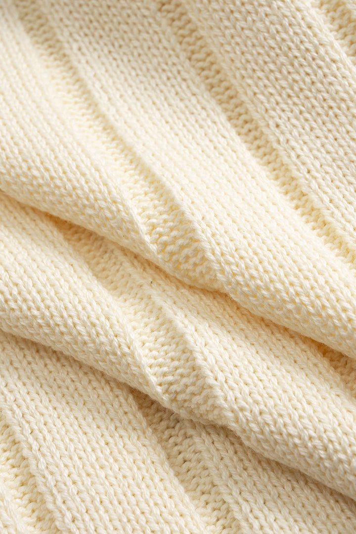 Knit V-Neck Contrast Binding Pocket Long-Sleeve Top