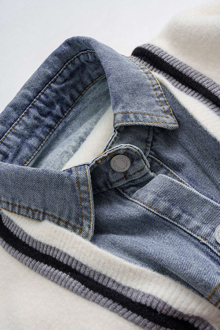 Knit Denim Patchwork Contrast Binding Cardigan
