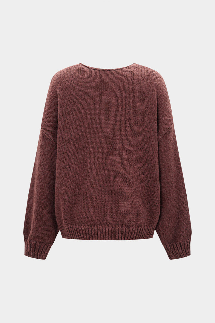Knit Round Neck Tie-Up Cardigan
