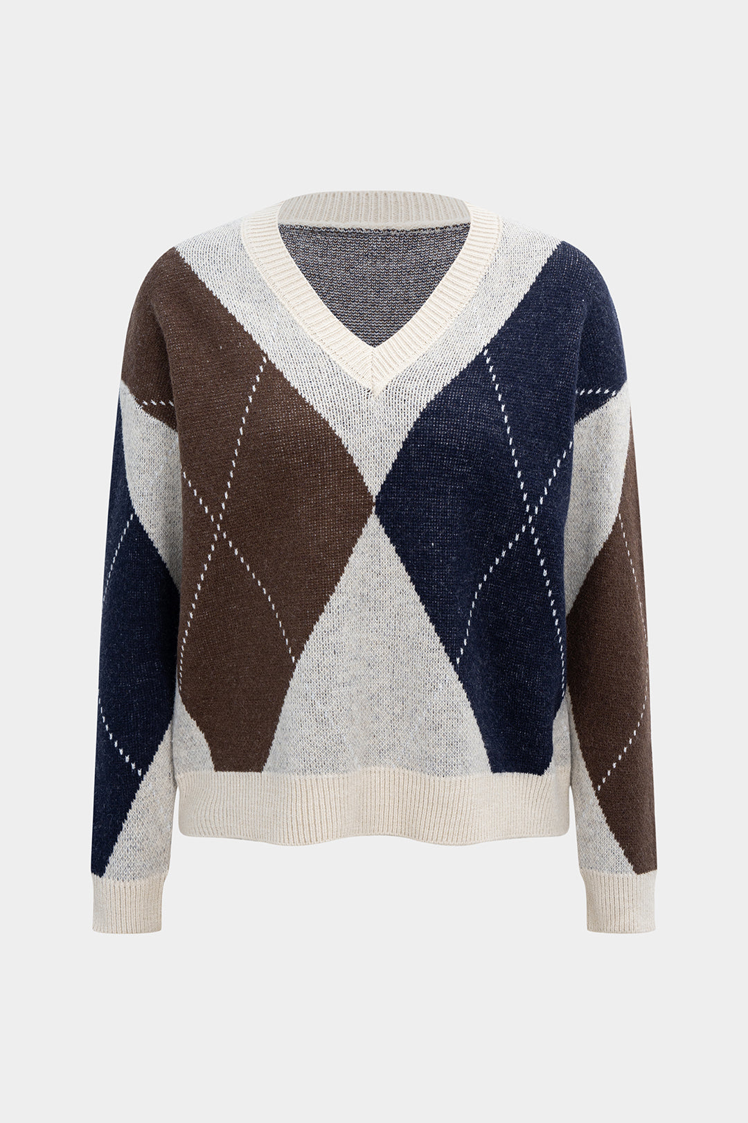 Contrast Print Knit Long-Sleeve Top
