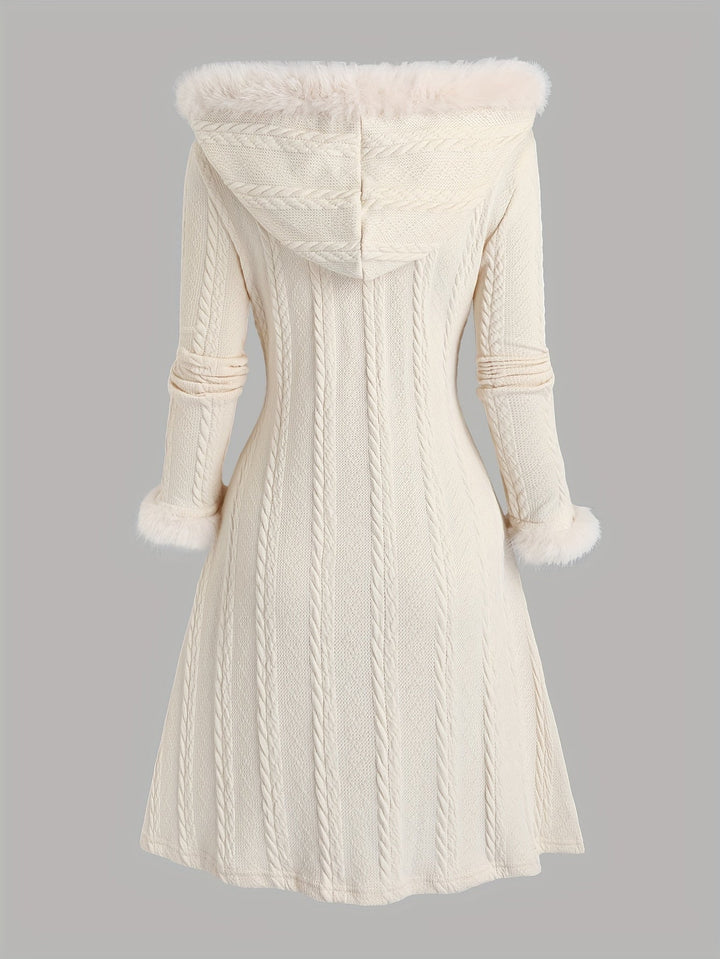 Tala™ | Cable-Knit Faux-Fur Trim Hooded Coat