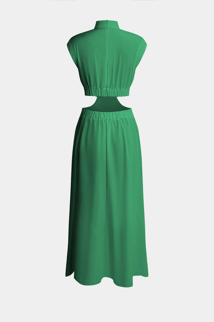 Mock Neck Cut Out Ruched Maxi Dress