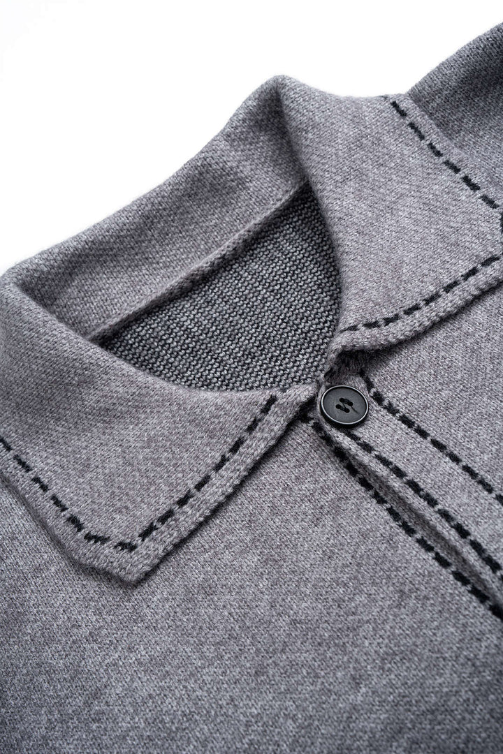 Knit Contrast Line Lapel Cardigan