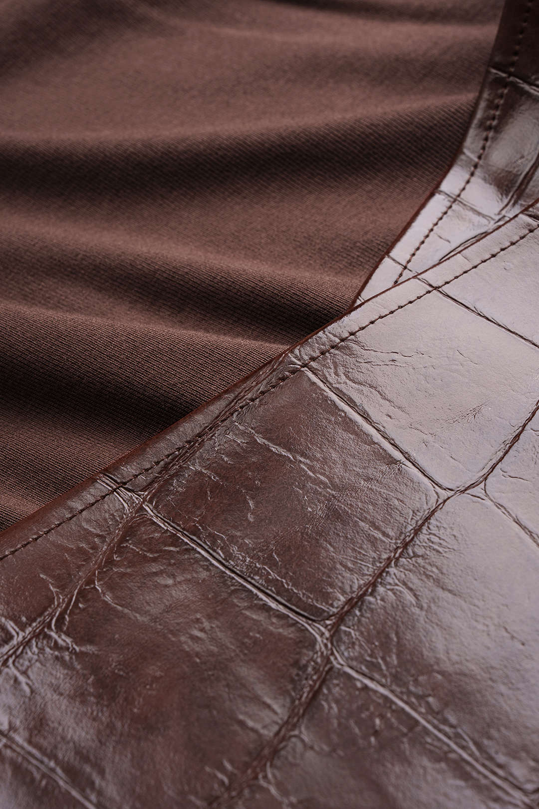 Faux Leather Round Neck Patchwork Long Sleeve Maxi Dress