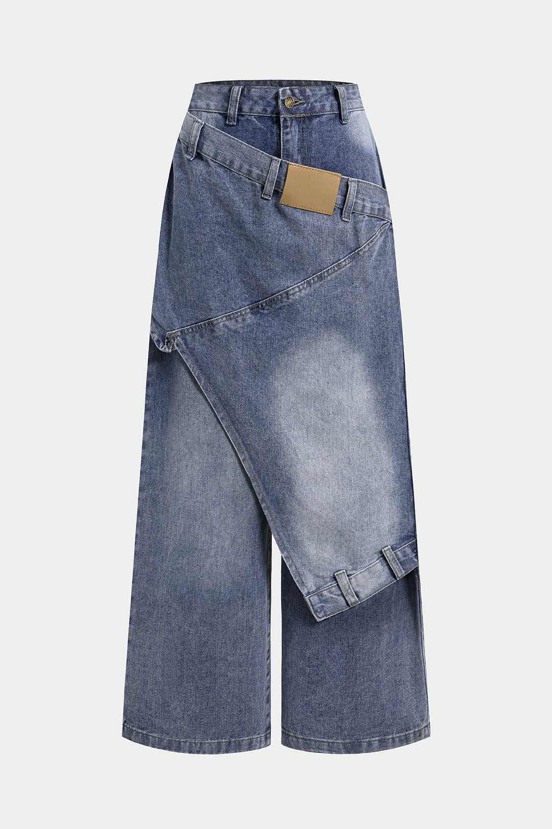 Denim Asymmetrical Straight Leg Jeans