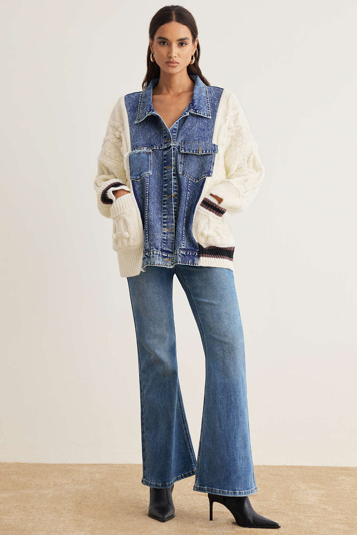 Knit Denim Patchwork Sweater Cardigan