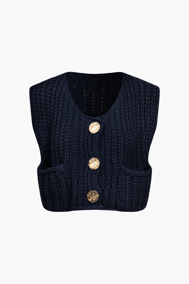 Solid Knit Button Up Vest