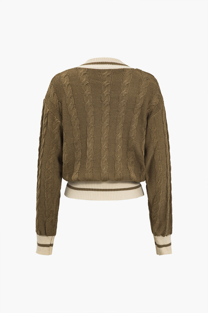 Color Block Print Button Sweater Cardigan