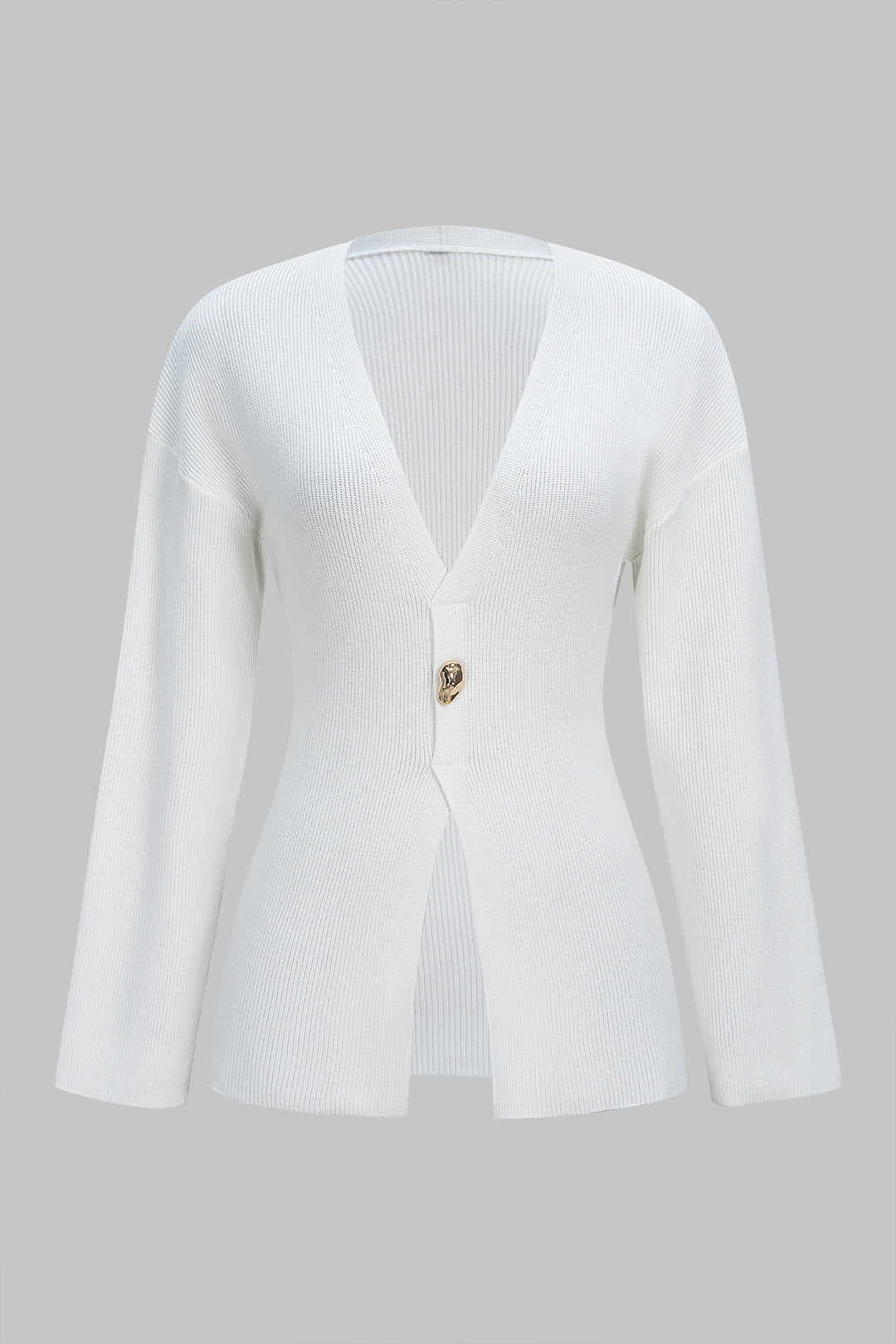 Knit V-Neck Button Long-Sleeve Top