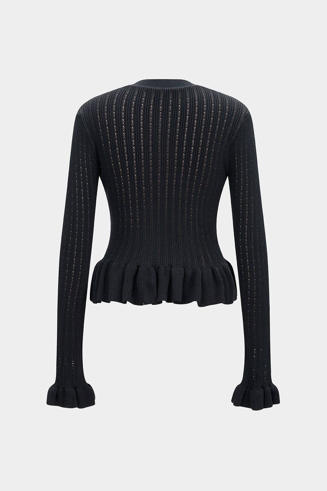 Knit Ruffle V-Neck Metallic Button Cardigan