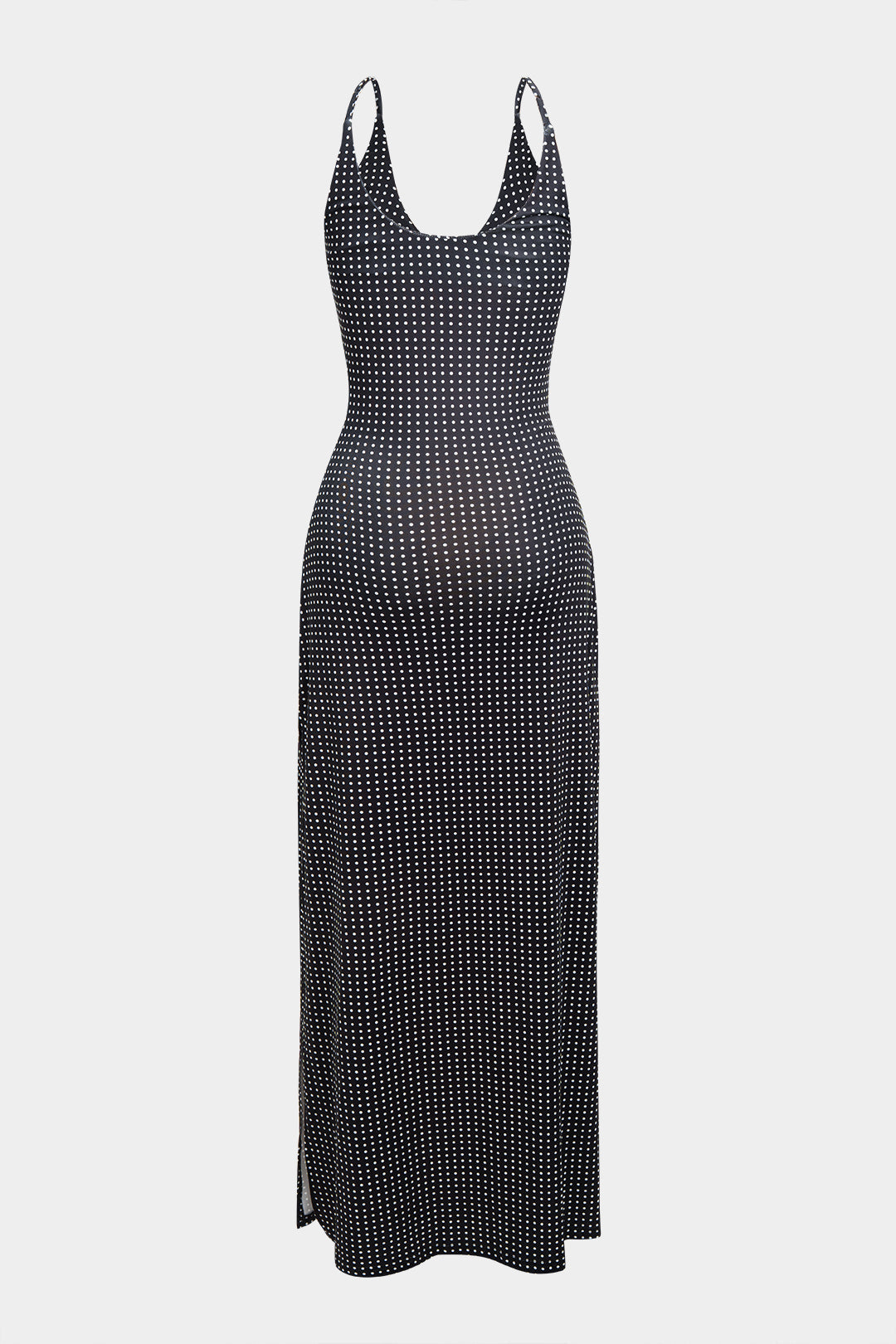 Polka Dots Print V-Neck 3D Flower Slip Sleeveless Maxi Dress