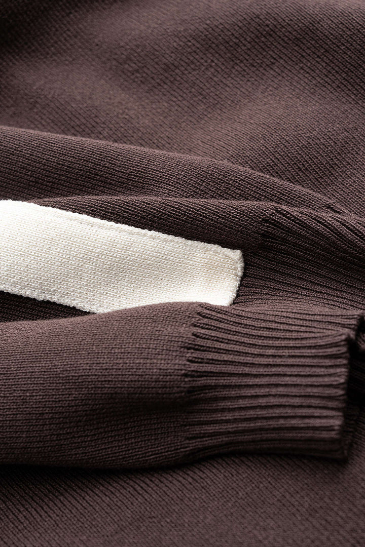 Knit Zipper Lapel Long Sleeve Top