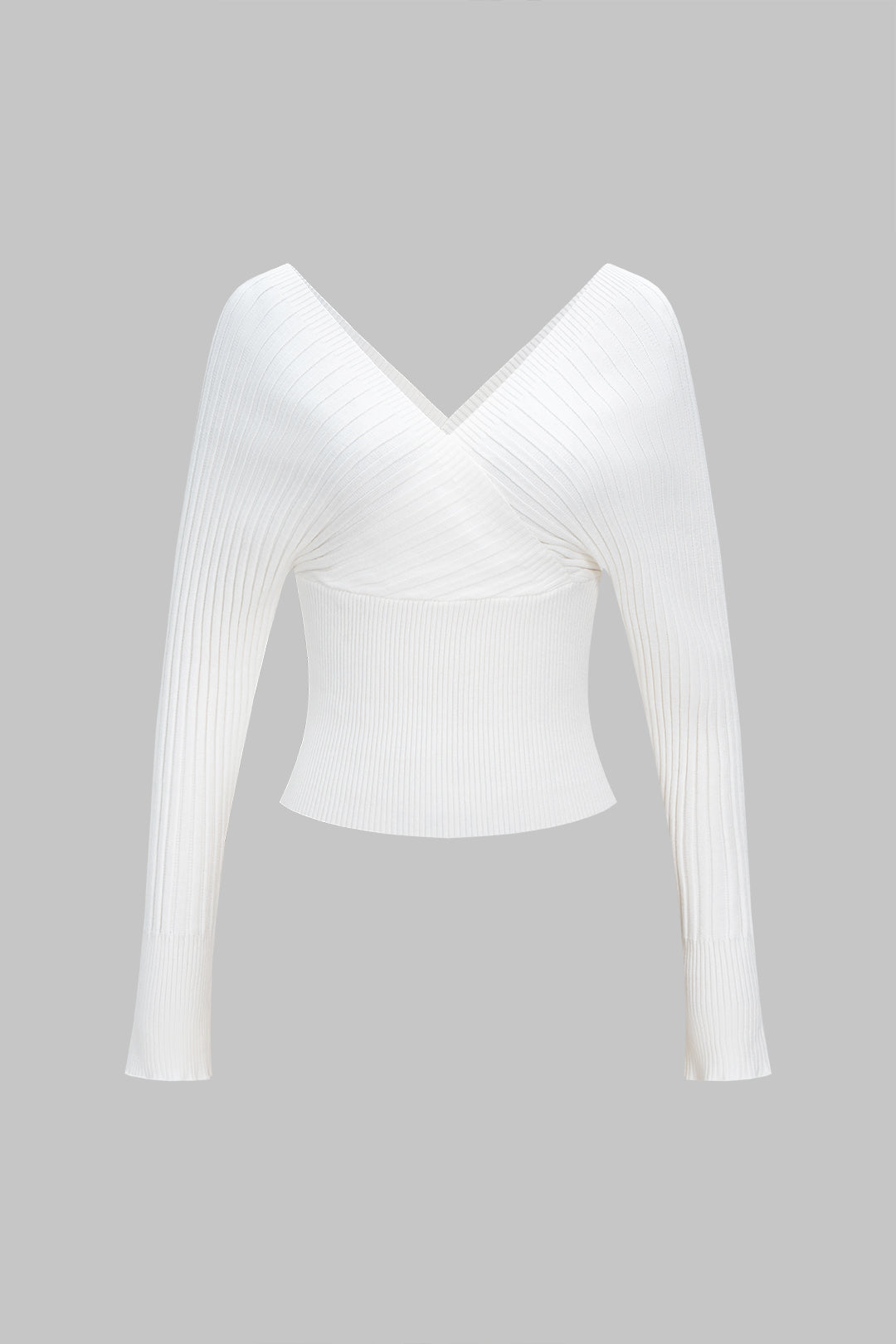 Knit V-Neck Crossed Long-Sleeve Top
