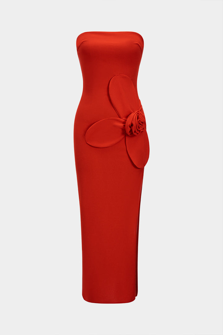 3D Floral Strapless Sleeveless Maxi Dress