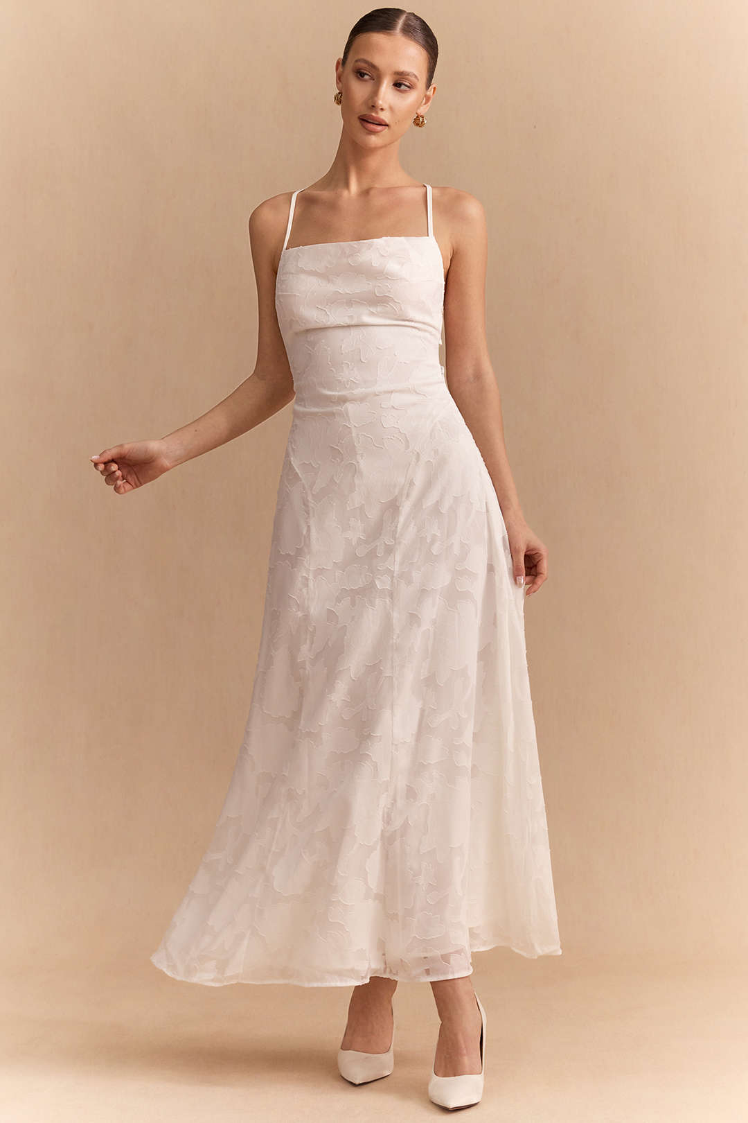 Jacquard Crossed Tie-Up Backless Sleeveless Maxi Dress