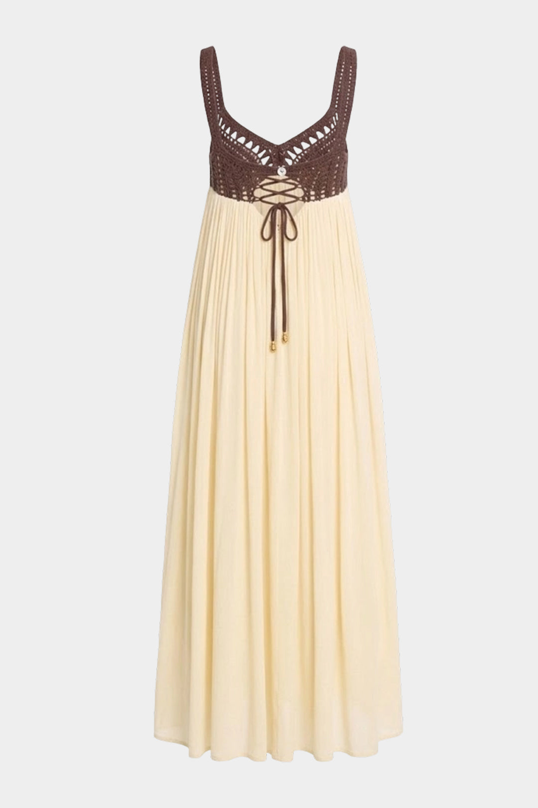 Patchwork Ruched Crossed Tie Back Sleeveless Maxi Dress