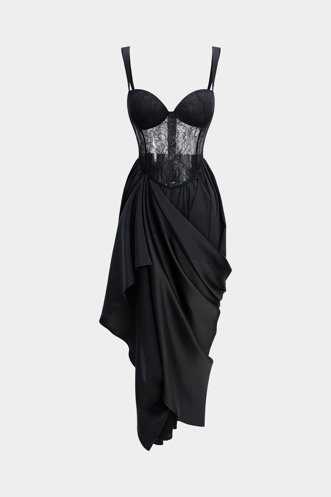Satin Patchwork Ruched Asymmetrical Sleeveless Maxi Dress