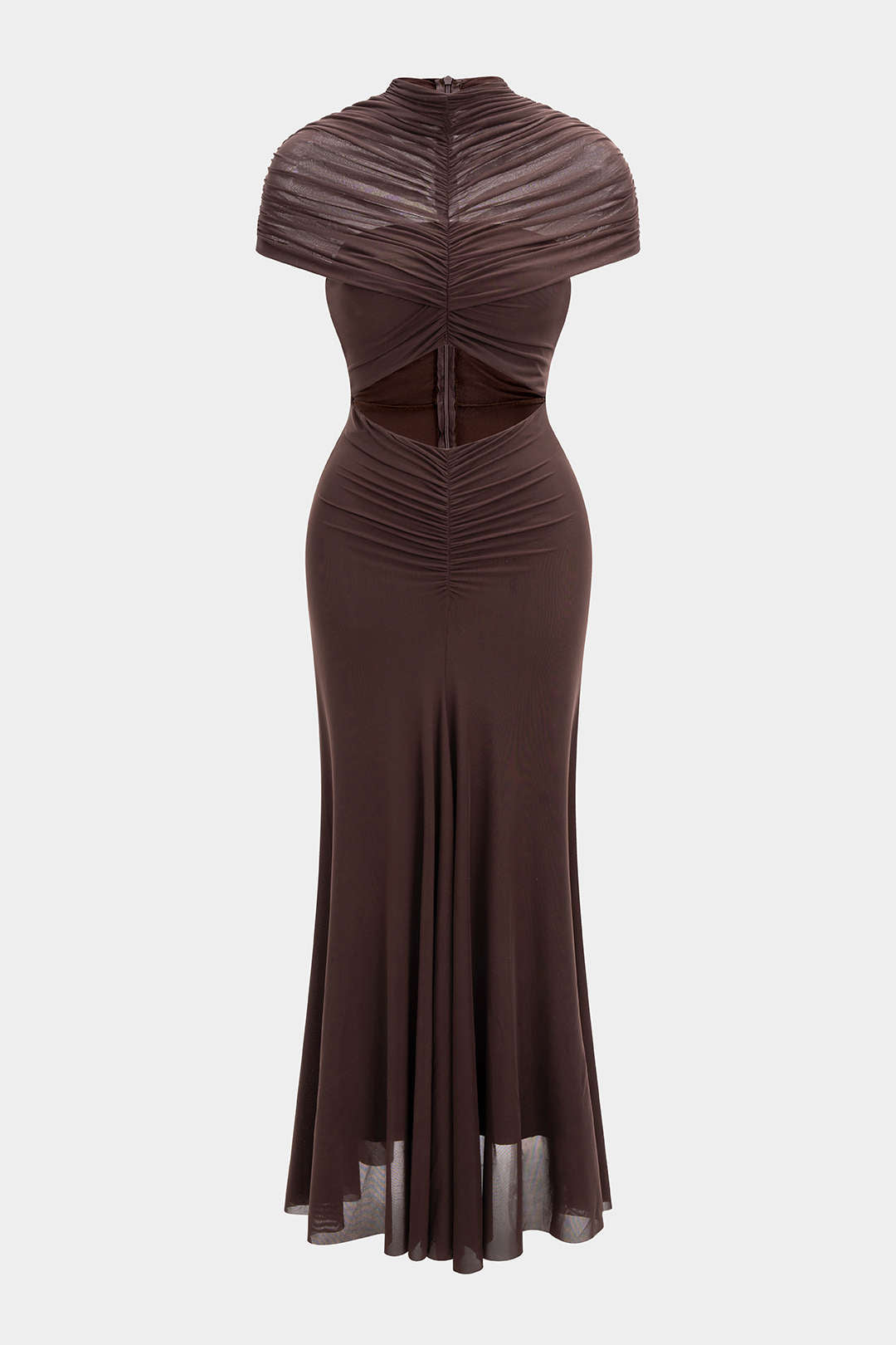 Mesh Ruched Cut Out Short Sleeve Maxi Dress