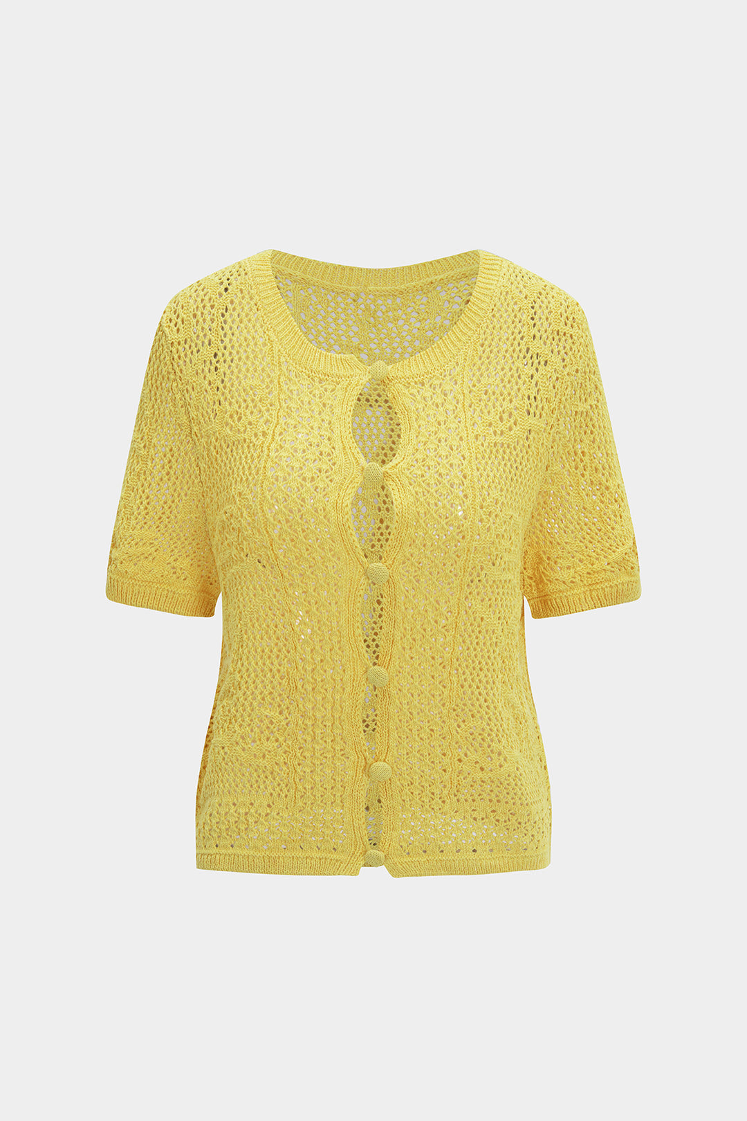 Knit Hollow Out Button Short-Sleeve Top