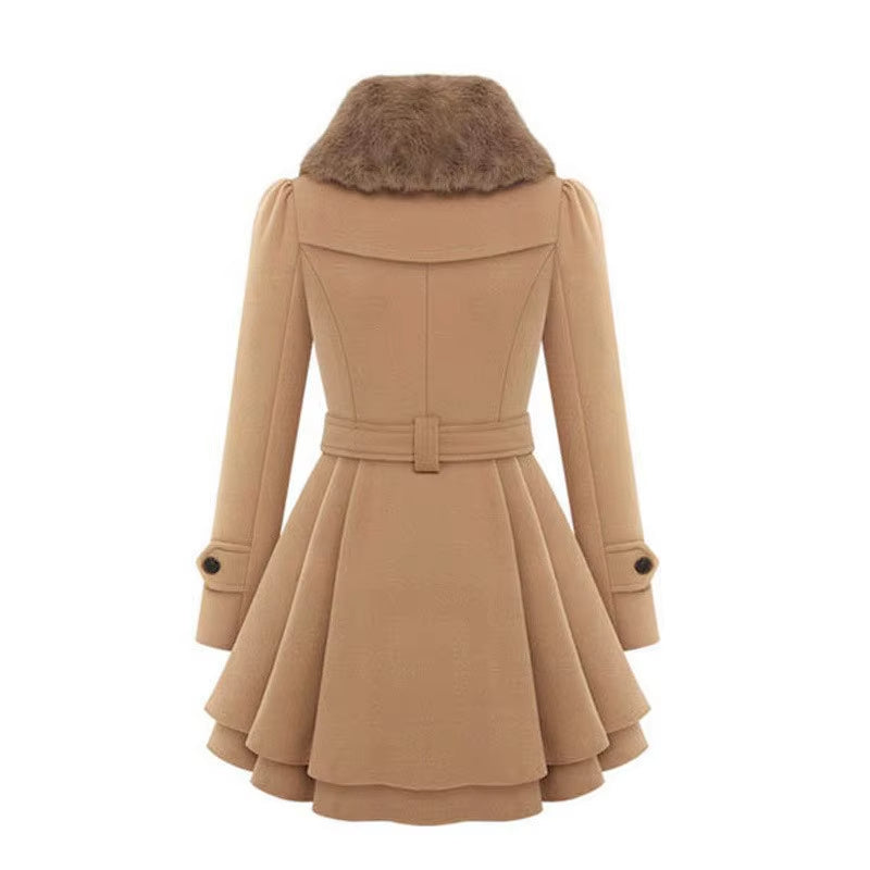 Cordelia™ | Faux-fur collar belted fit-and-flare coat