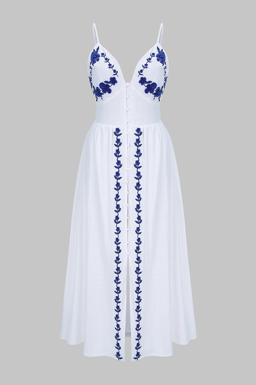 Contrast Embroidery V-Neck Sleeveless Maxi Dress