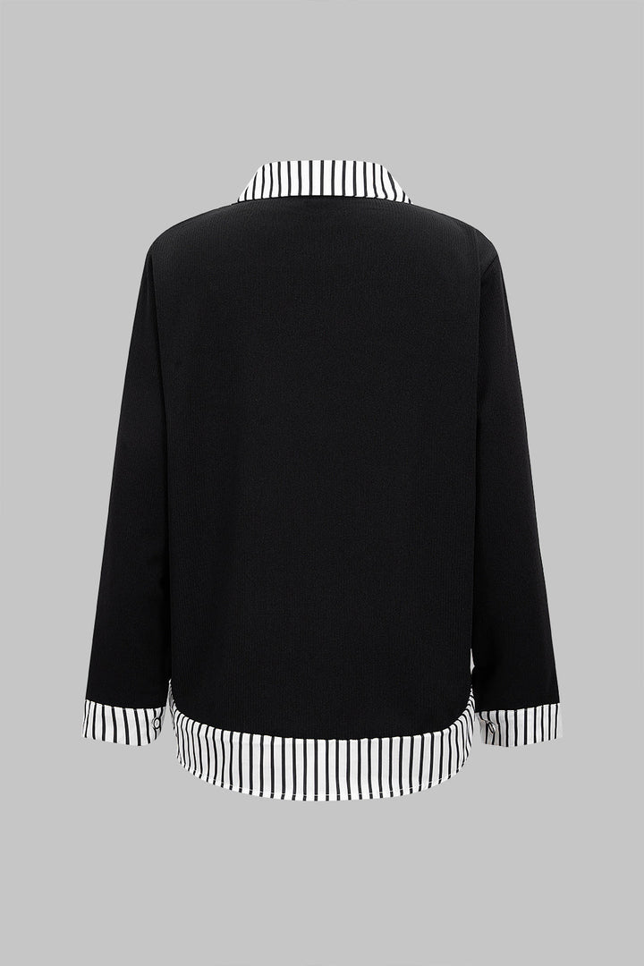 Knit Striped Patchwork Long-Sleeve Top