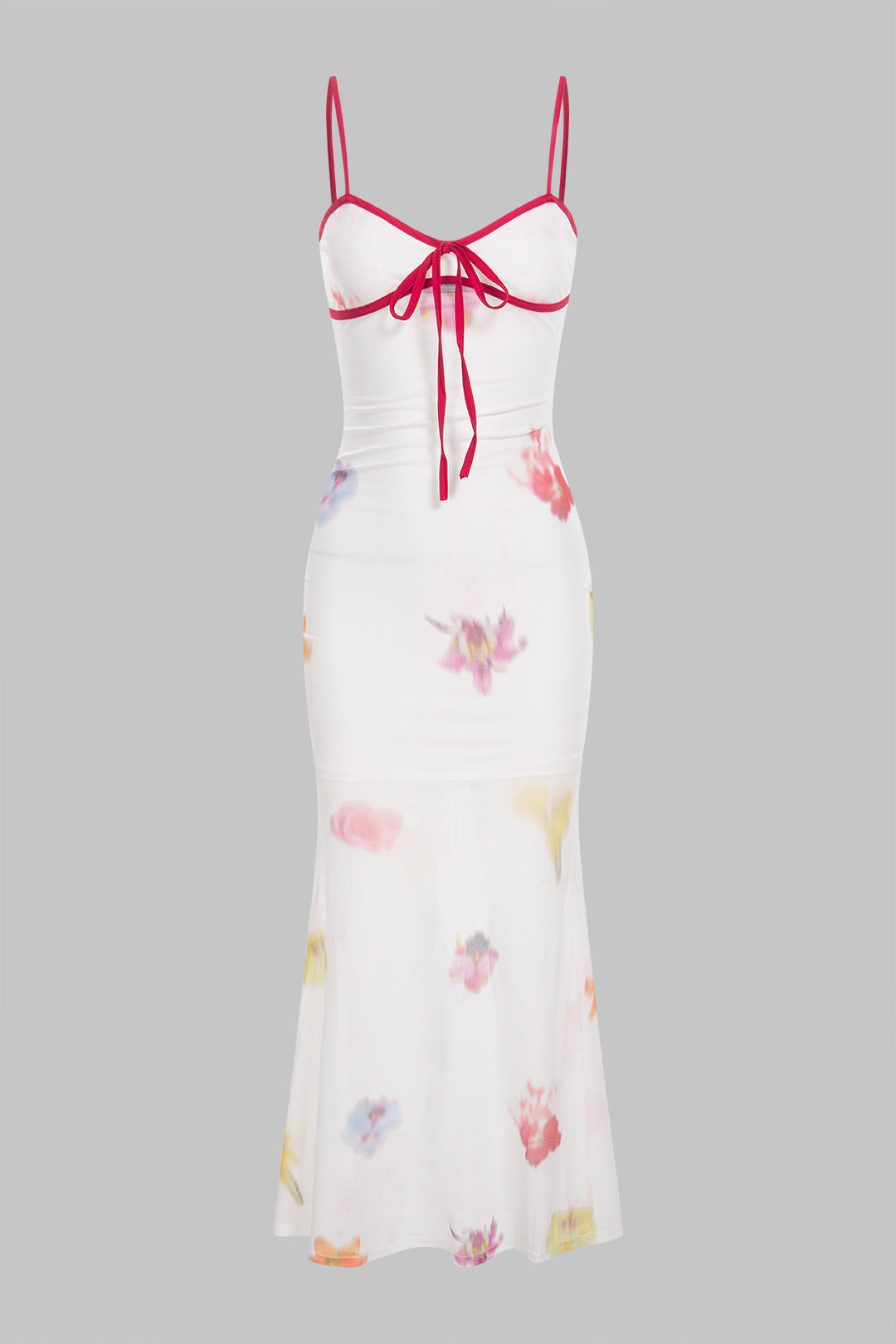 Contrast Floral Print Mesh Tie-Up Sleeveless Maxi Dress