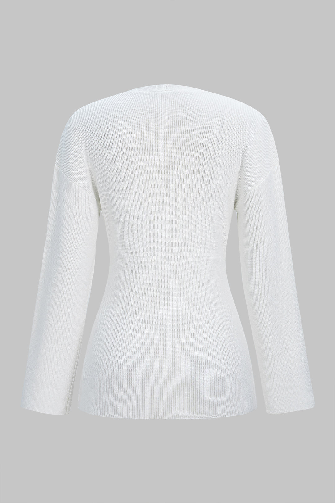 Knit V-Neck Button Long-Sleeve Top