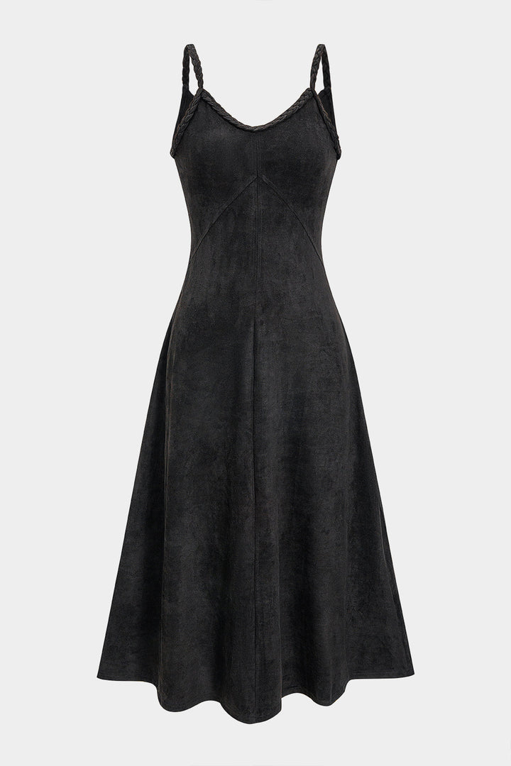 Suede Twist Knot Ruched Sleeveless Dress