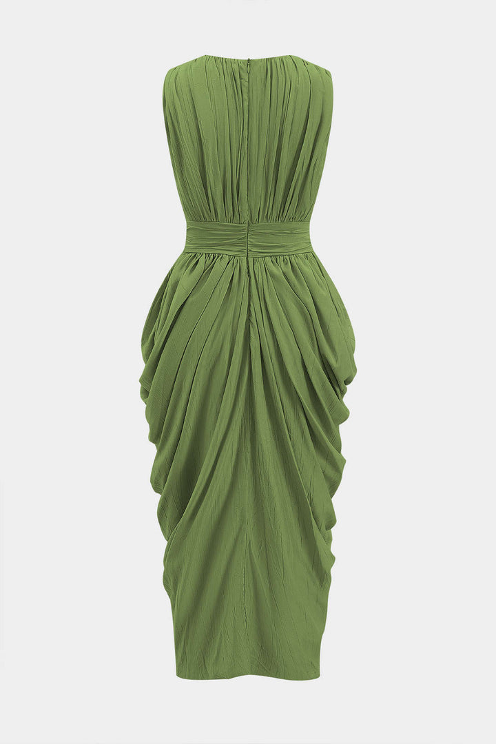 Ruched V-Neck Sleeveless Maxi Dress