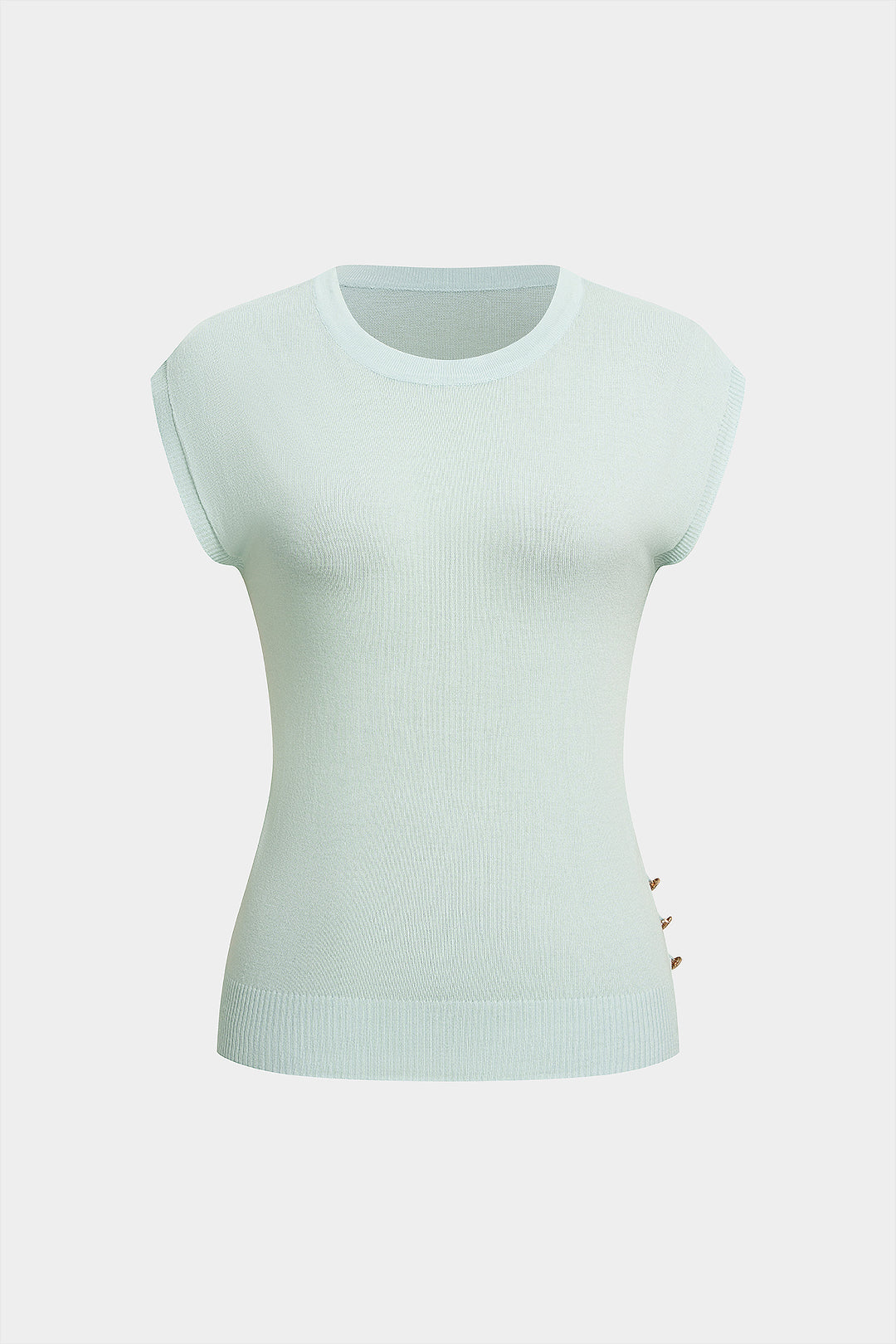 Knit Round Neck Metallic Button Tank Top