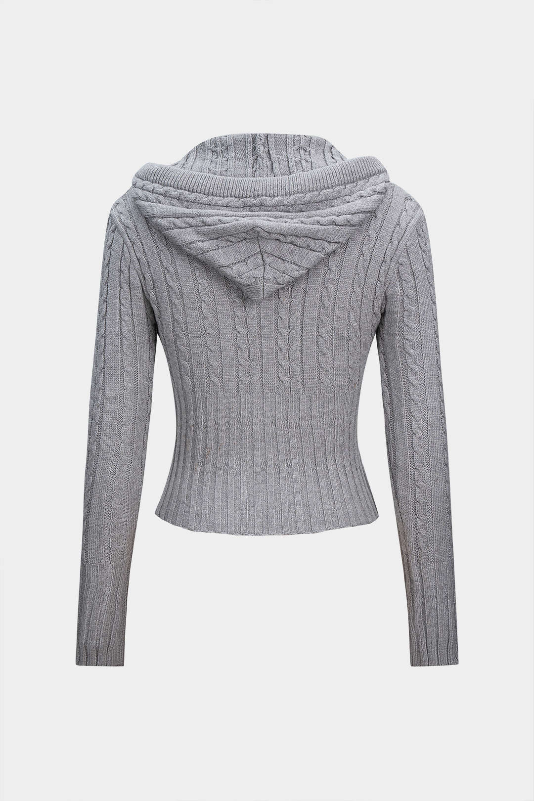 Cable Knit Zipper Hooded Cardigan