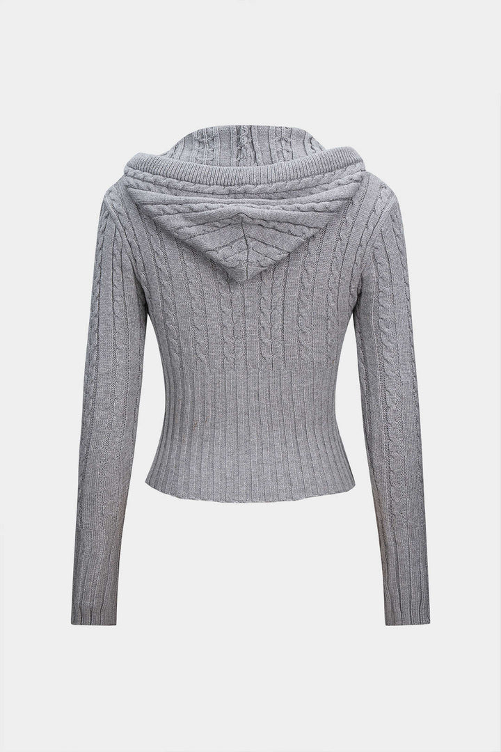 Cable Knit Zipper Hooded Cardigan