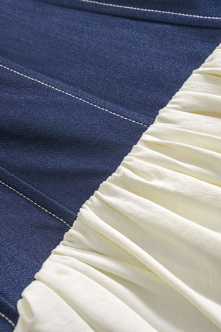 Denim Patchwork Halter Neck Sleeveless Maxi Dress