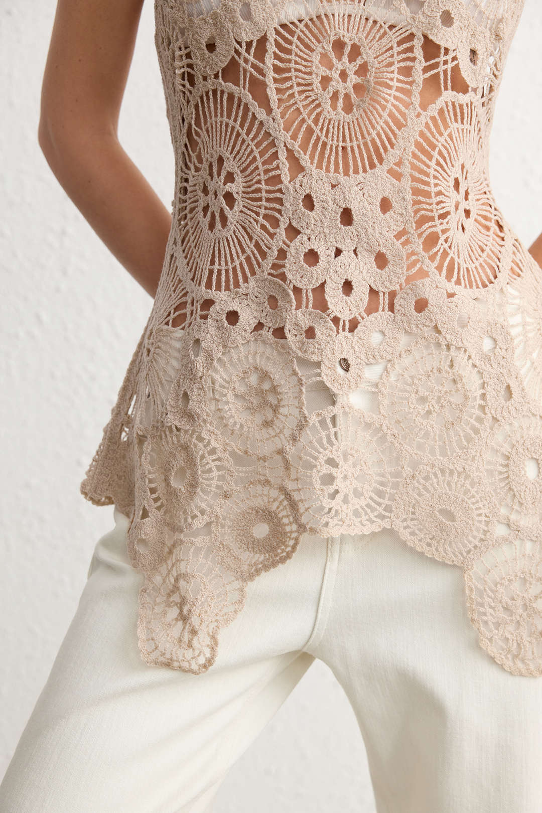 Knit Hollow Out Halter Tie Back Backless Tank Top
