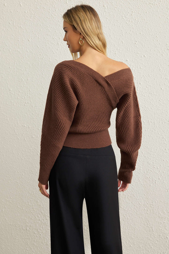 Knit Asymmetrical Ribbed Long-Sleeve Top