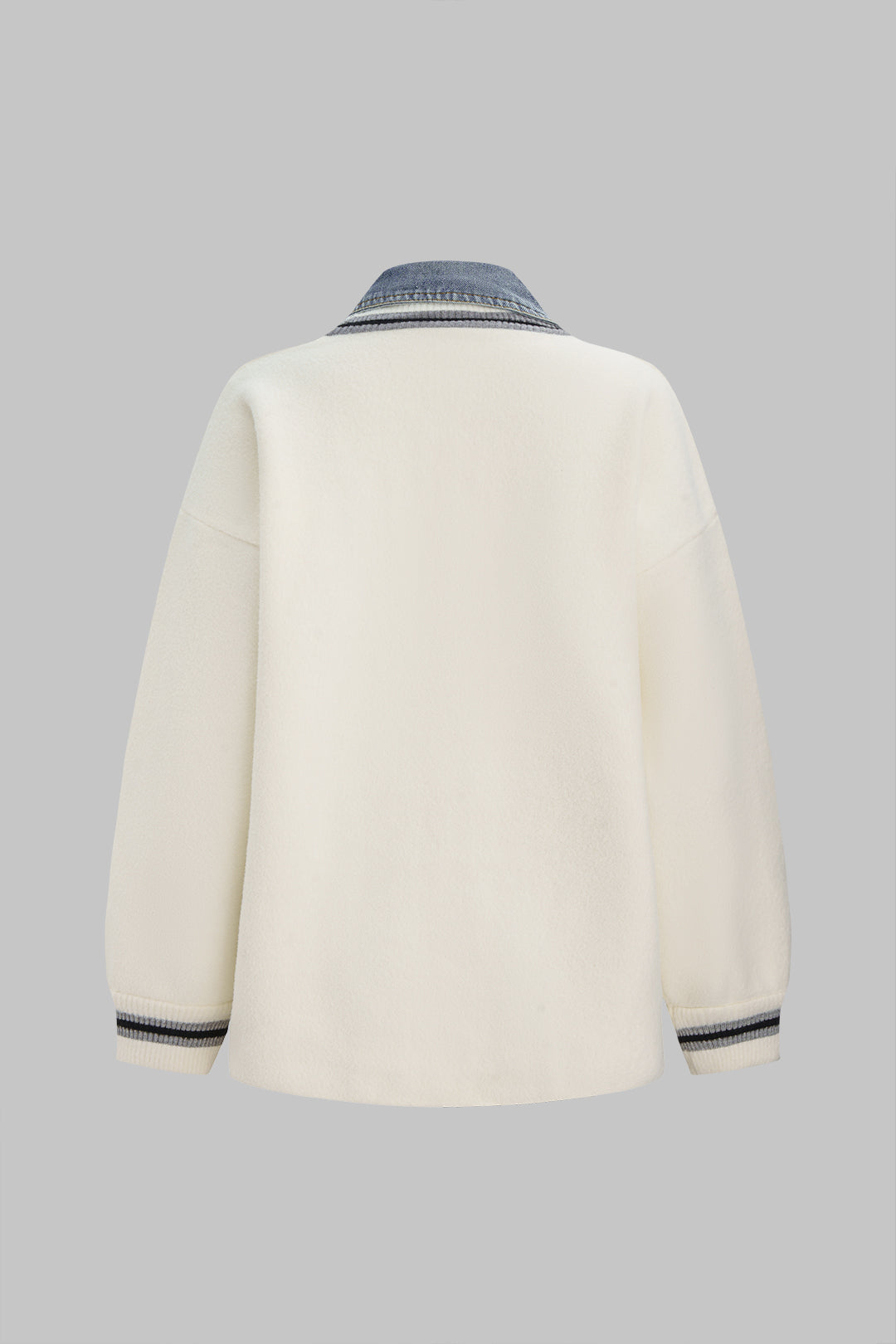 Knit Denim Patchwork Contrast Binding Cardigan