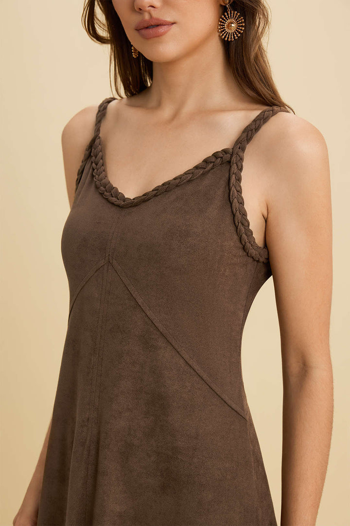 Suede Twist Knot Ruched Sleeveless Dress