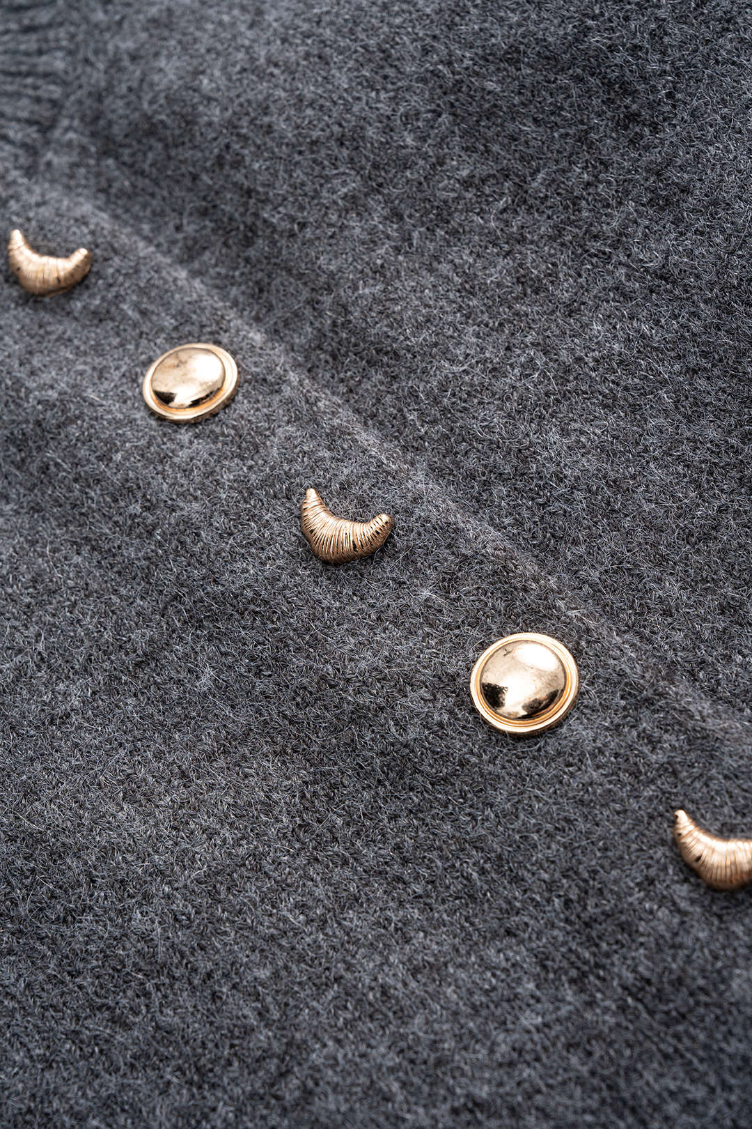 Knit Metallic Irregular Button Long-Sleeve Top With Scarf