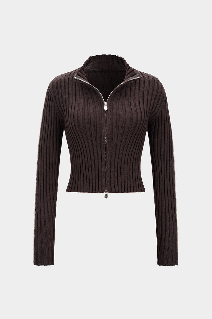 Knit Ribbed Zipper Cardigan
