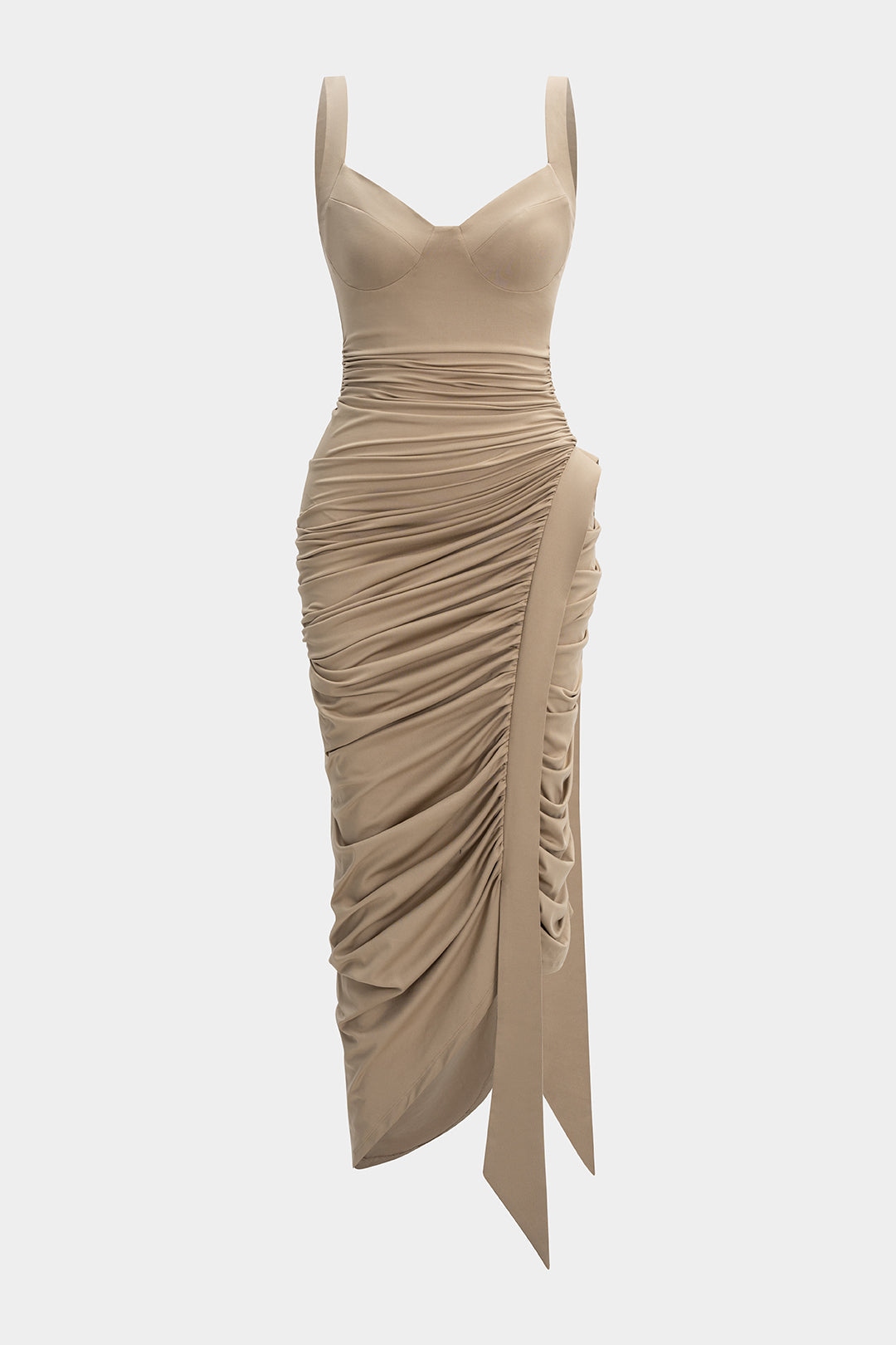 Ruched Asymmetrical Sleeveless Maxi Dress
